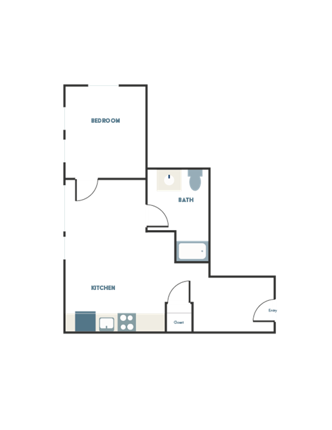 Floor plan for 1 bed, 1 bath, 419 sqft